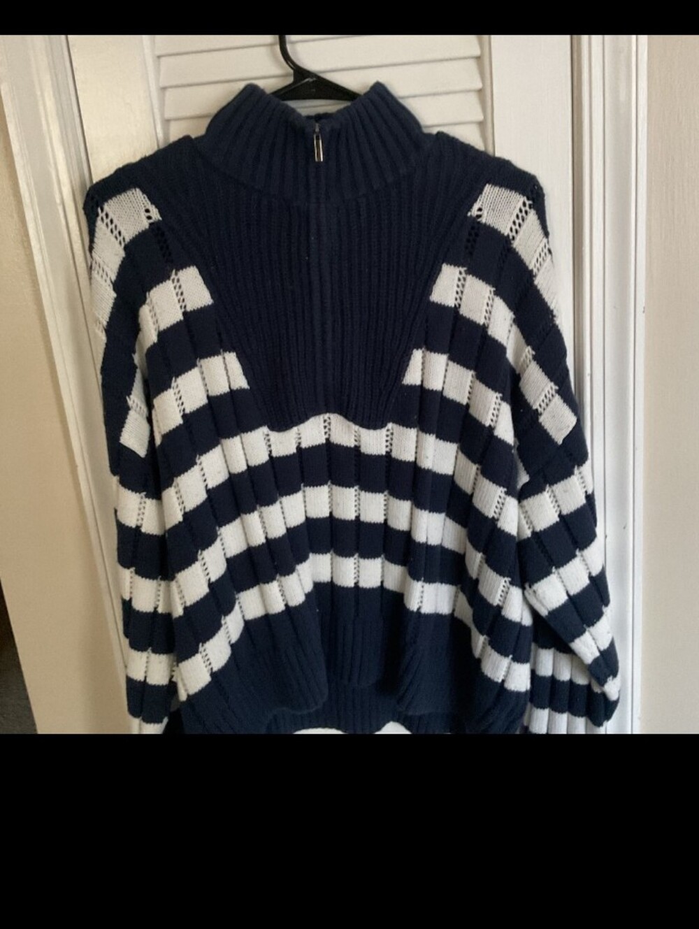 A New Day Navy and White Striped Whole-Zip Turtleneck Sweater EUC